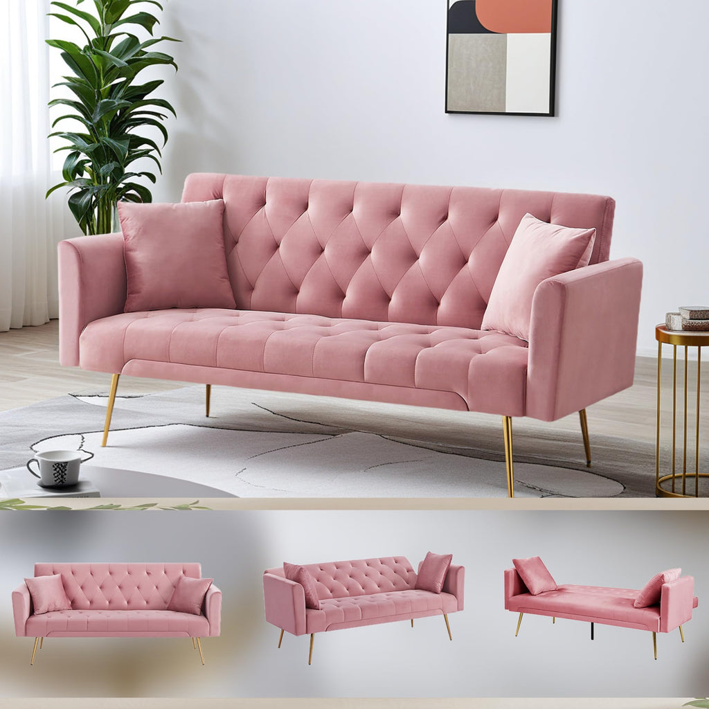 Pink Velvet Convertible Sleeper Sofa Bed G129