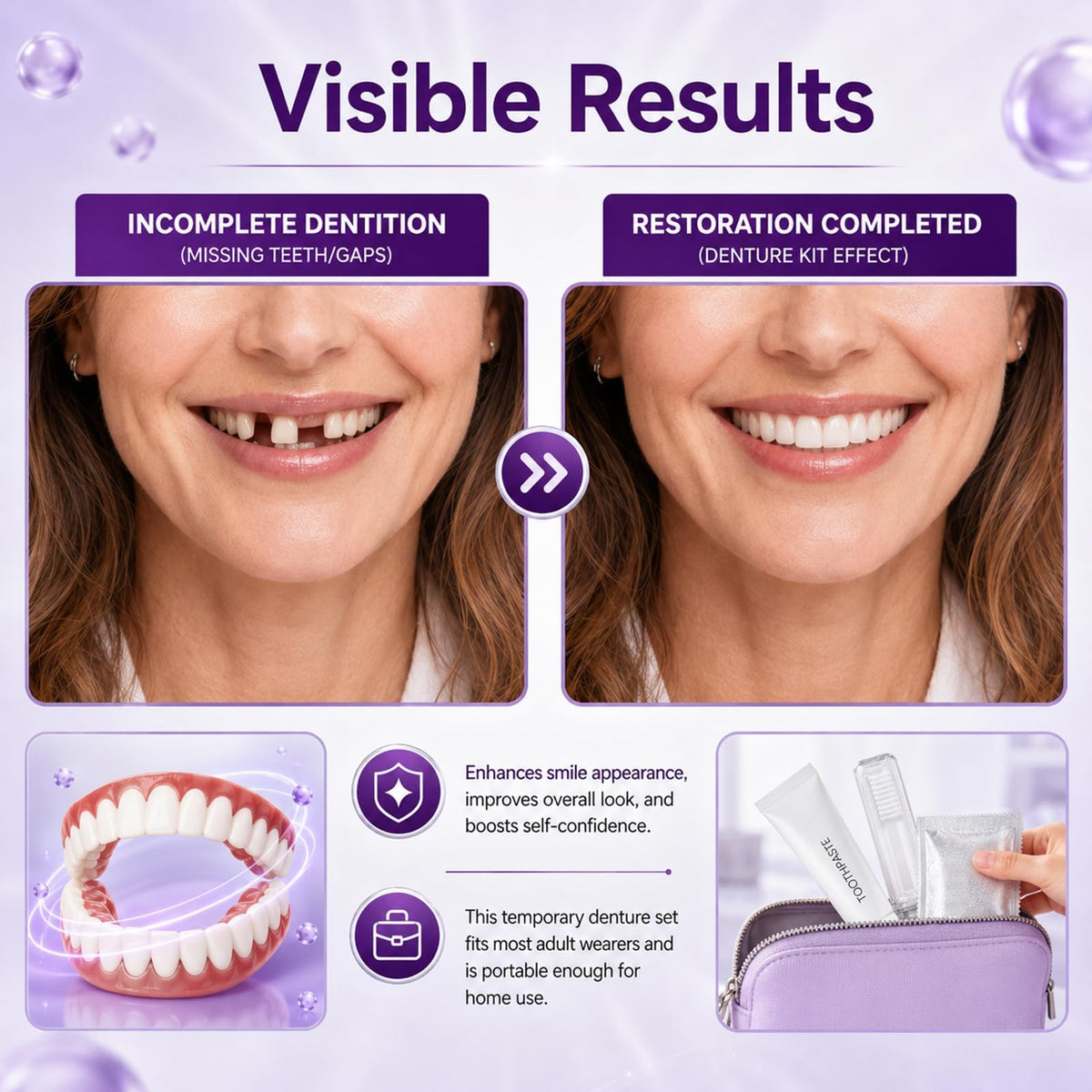 Heat Moldable Custom Fit Upper Lower False Teeth U1843