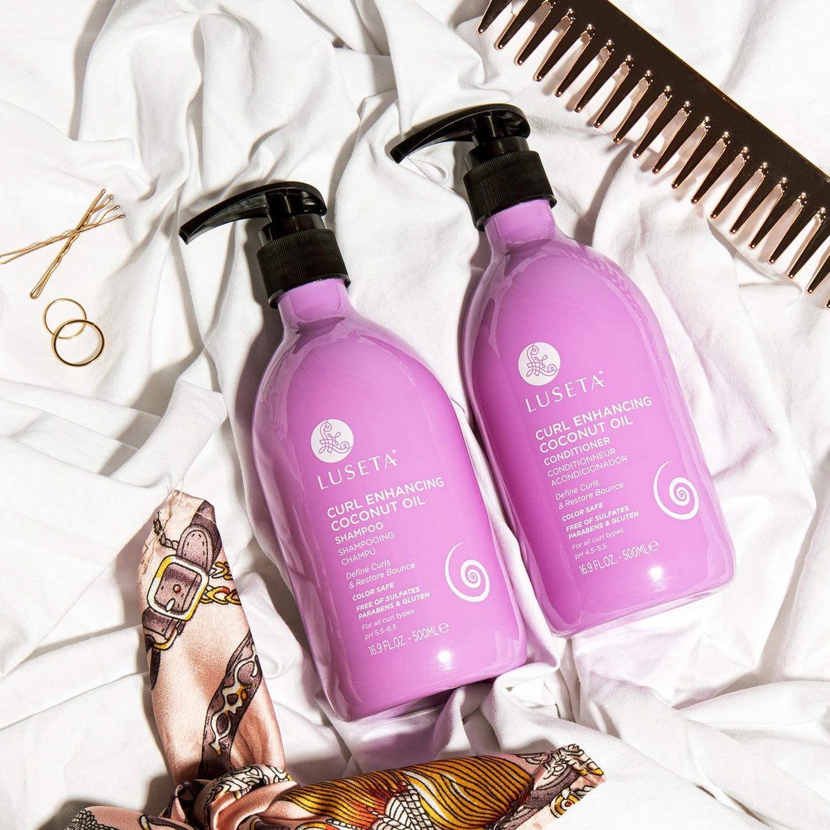 Curly Hair Shampoo and Conditioner Set with Biotin Hair Oil B945574