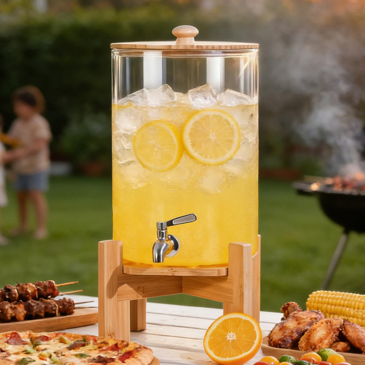 2.2 Gallon Glass Drink Dispenser with Wood Stand P47821