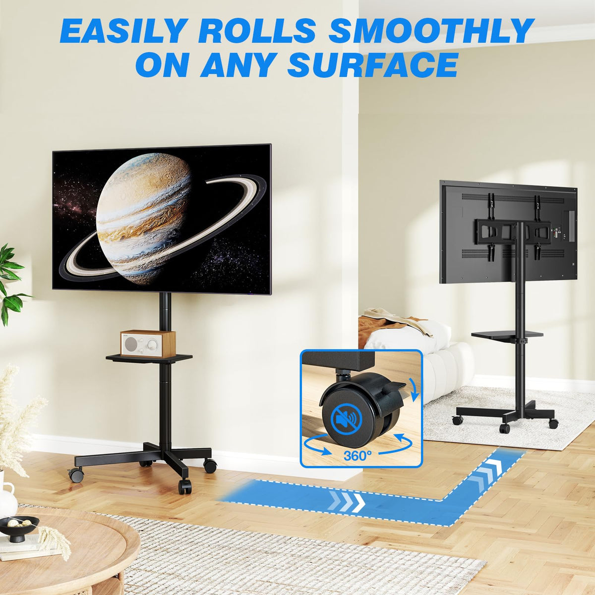 Rolling TV Stand with Shelf for 23-65 inch TVs I362