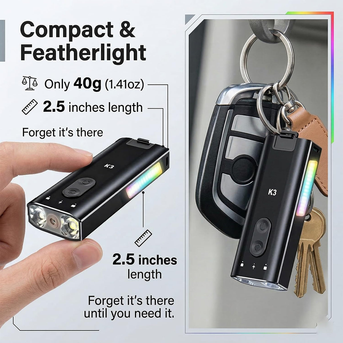800 Lumens Rechargeable EDC Keychain Flashlight with UV & Red LED F1534