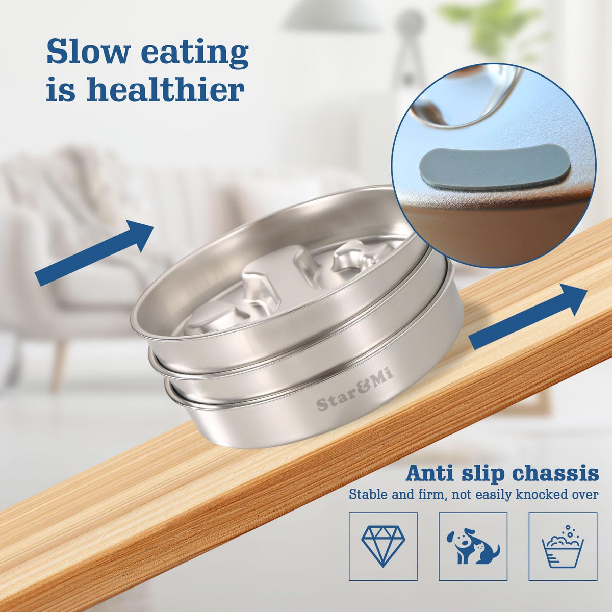 Stainless Steel Non-Slip Slow Feeder Dog Bowl Y3633