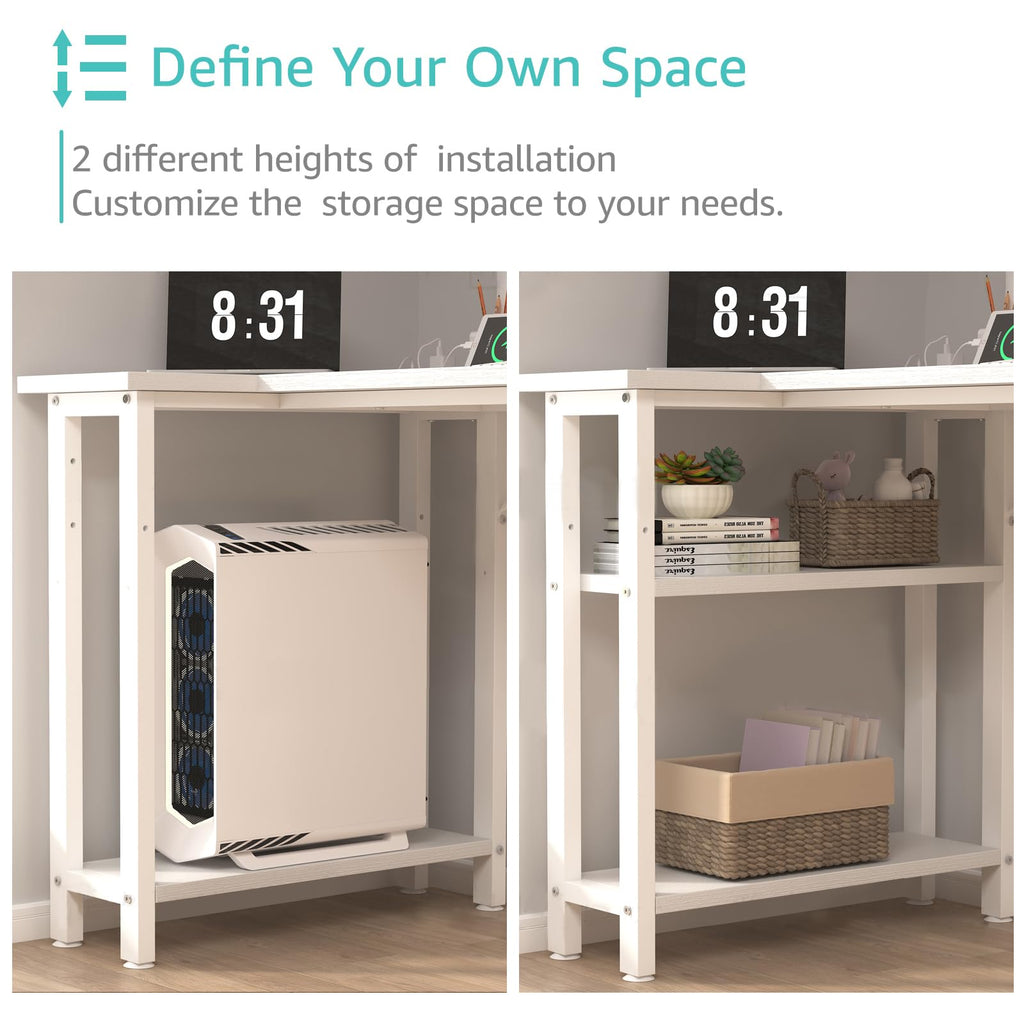 White L Shaped Computer Desk with Drawers and Storage Shelves, 47 Inch Reversible Corner Desk with Power Outlet X4108