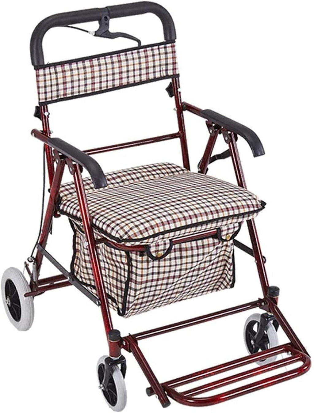 Rollator Walker Shopping Trolley with Seat Pedal Side Brake Red A735002