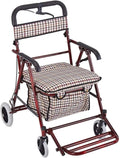 Rollator Walker Shopping Trolley with Seat Pedal Side Brake Red A735002