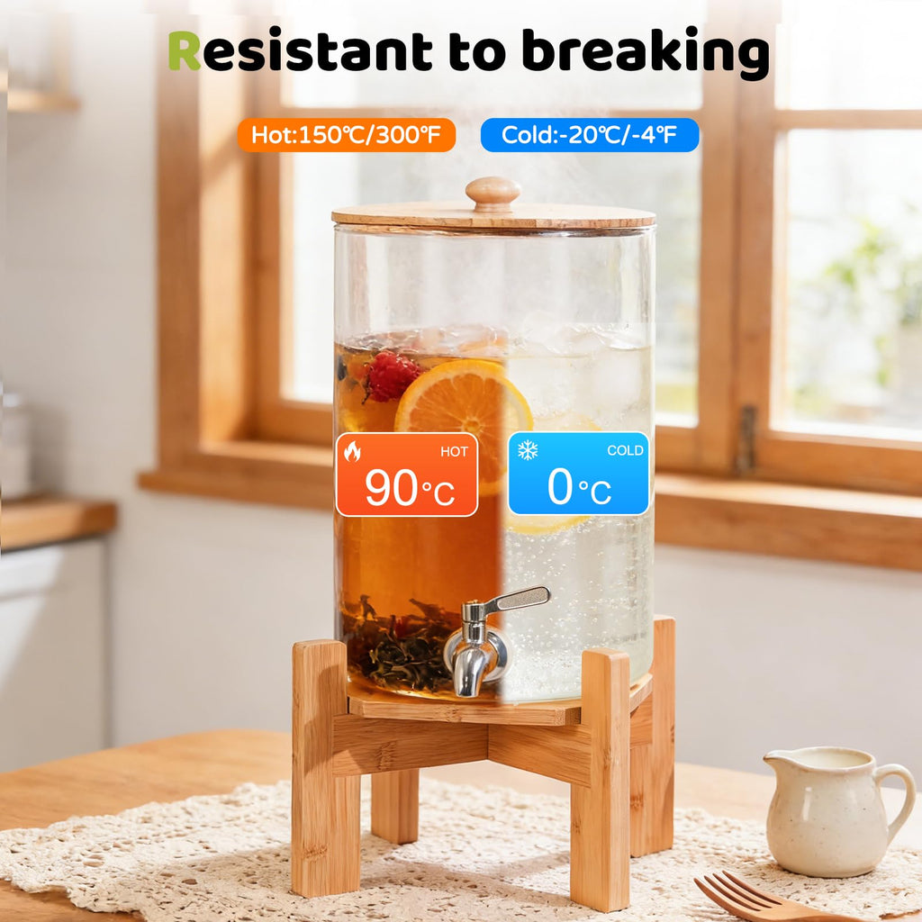 2.2 Gallon Glass Drink Dispenser with Wood Stand P47821