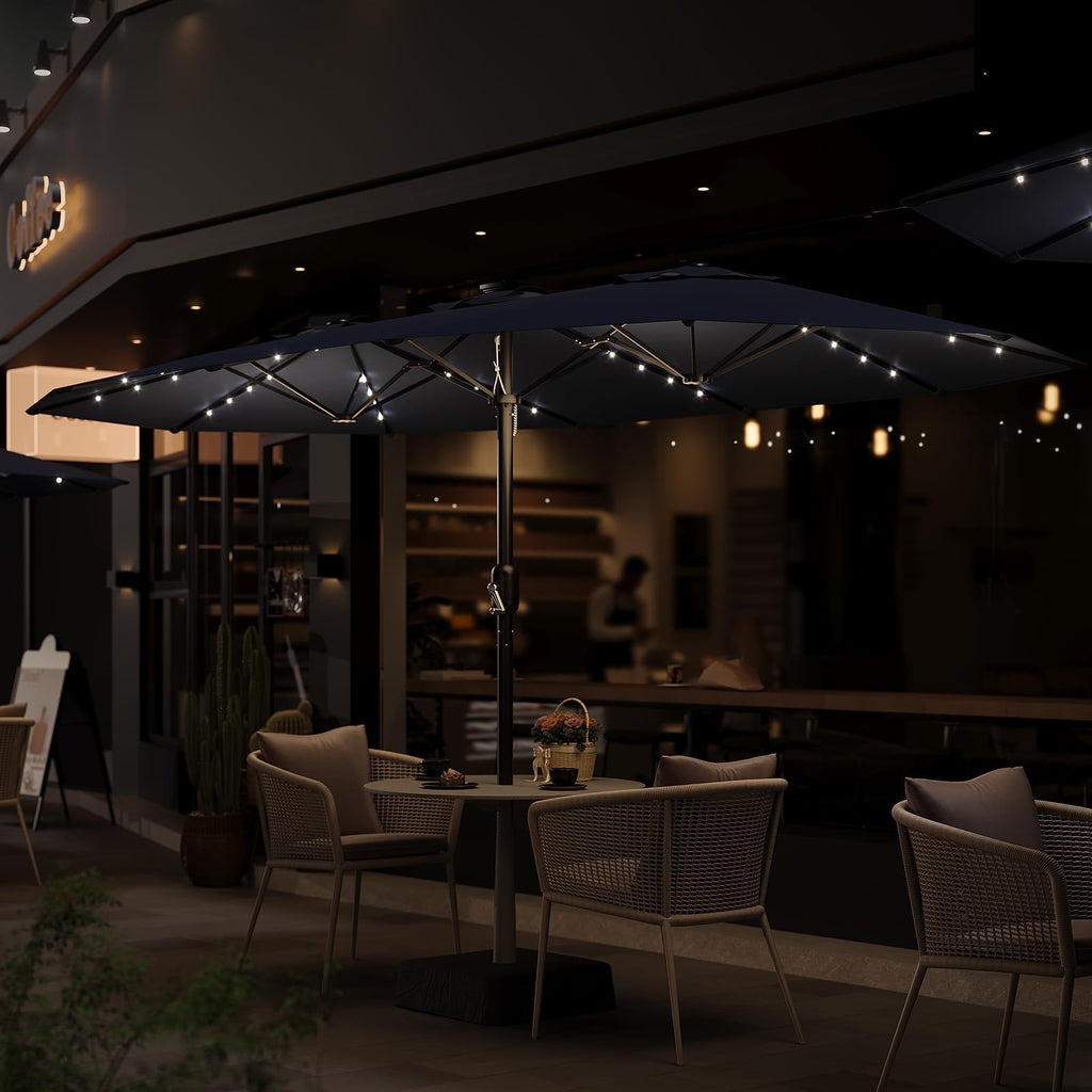 15FT Patio Umbrella with Solar Lights & Base N49942