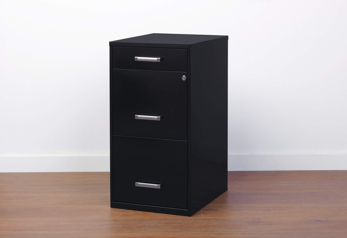 3 Drawer Metal File Cabinet with Pencil Drawer, Black W104