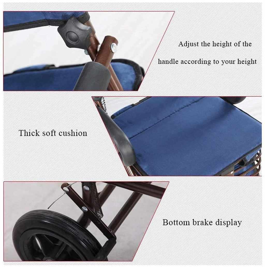 Rollator Walker Shopping Trolley with Seat Pedal Side Brake Red A735002
