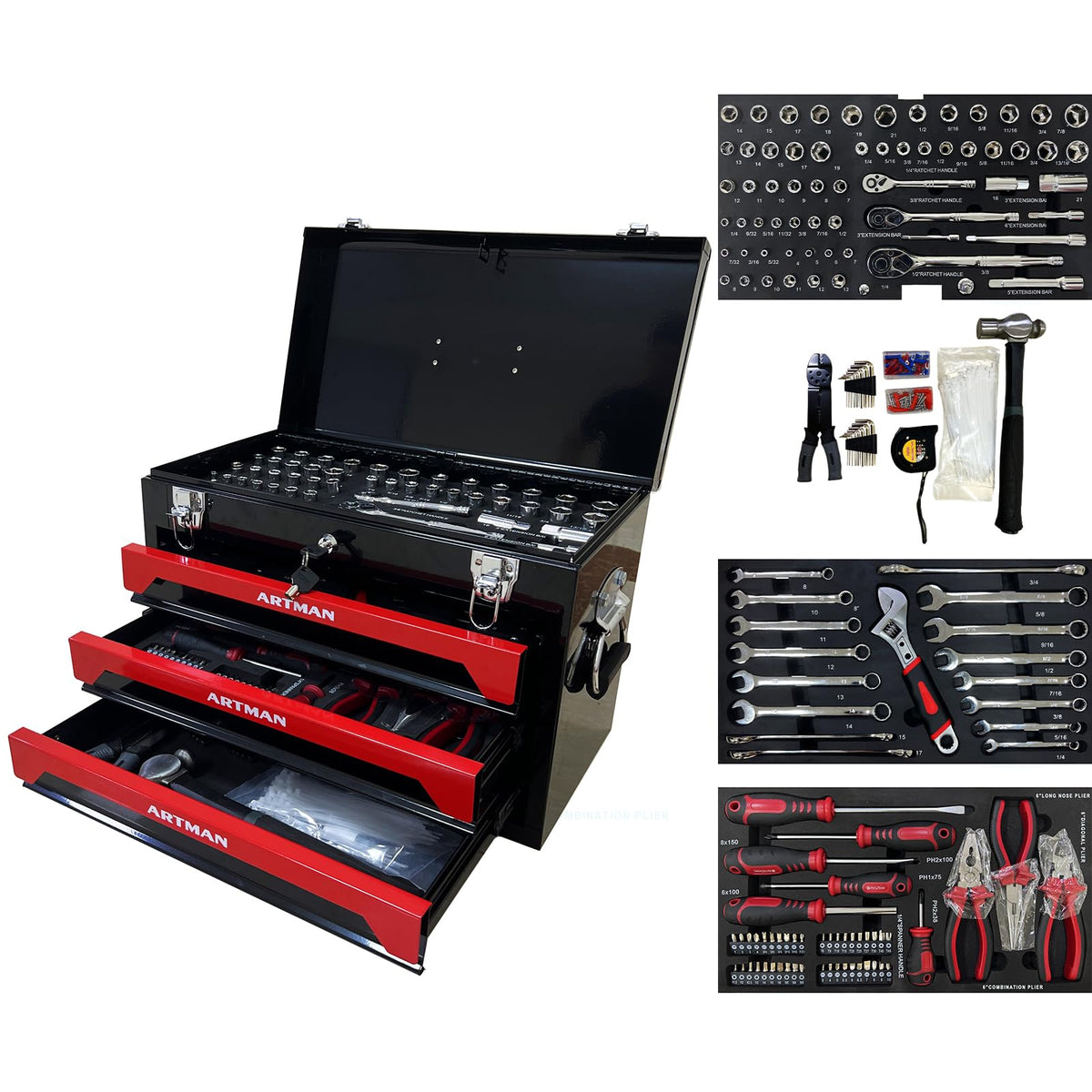 3-Drawer Steel Tool Chest with 439-Piece Mechanics Tool Set D50863