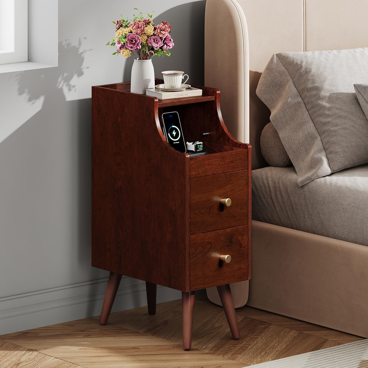 Slim Narrow Nightstand with Drawer V287652