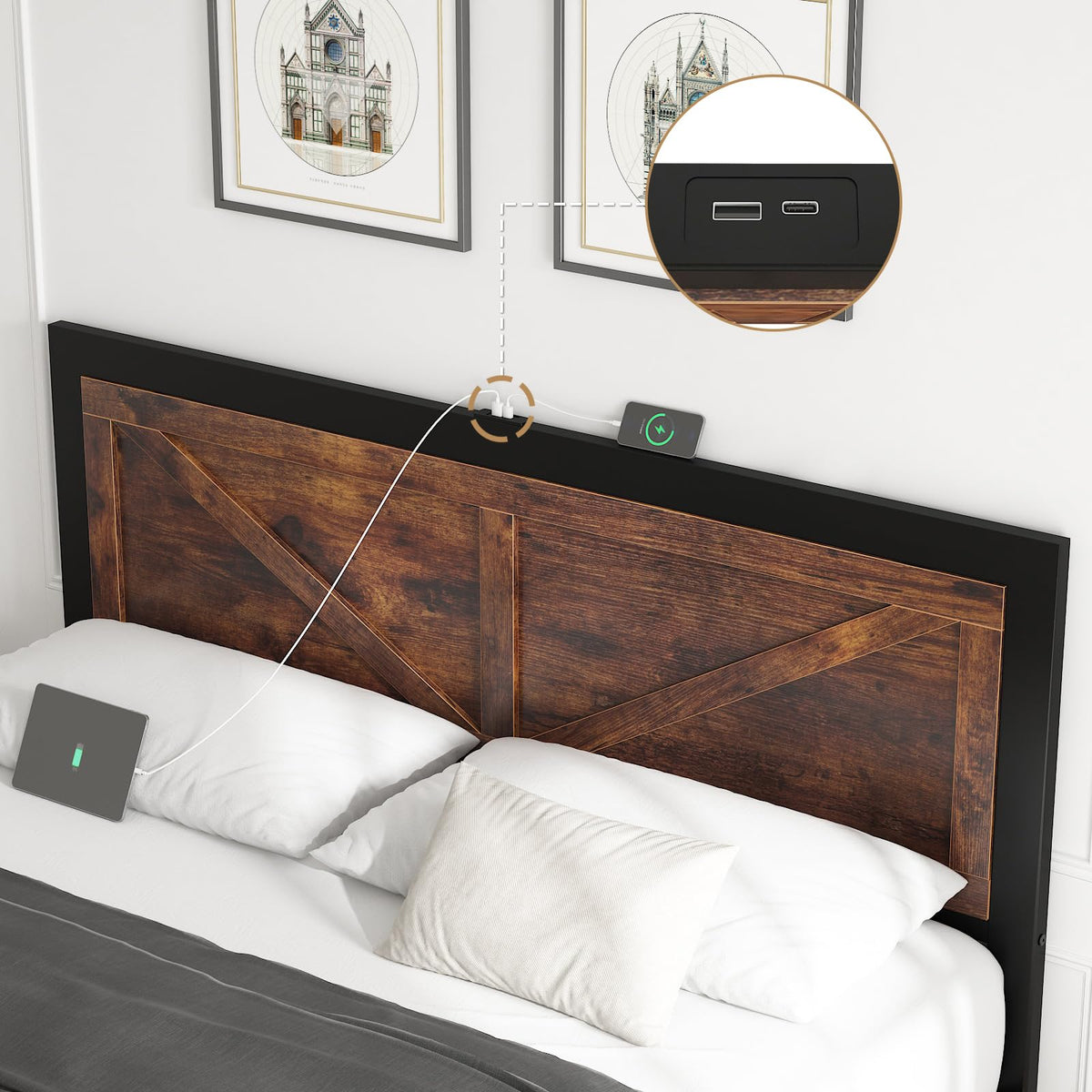 King Size Led Bed Frame with USB Charging Station S853