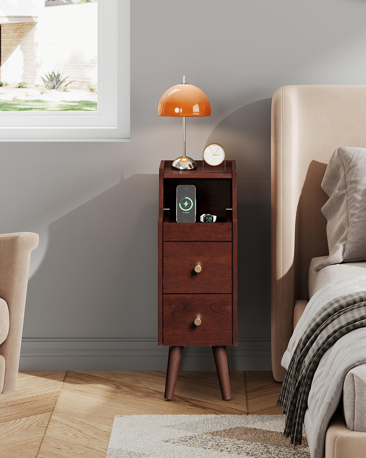 Slim Narrow Nightstand with Drawer V287652