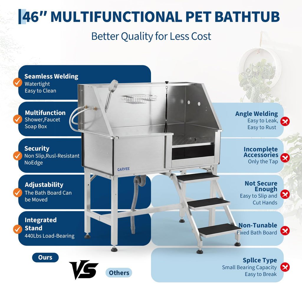 46 Inch Stainless Steel Dog Washing Station with Access Stairs N255