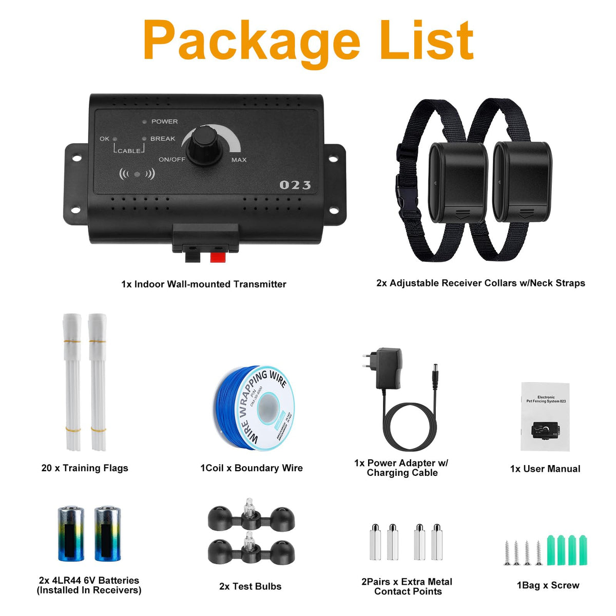 Electric Dog Fence System for 2 Dogs with 2 Waterproof Receiver Collars B3128