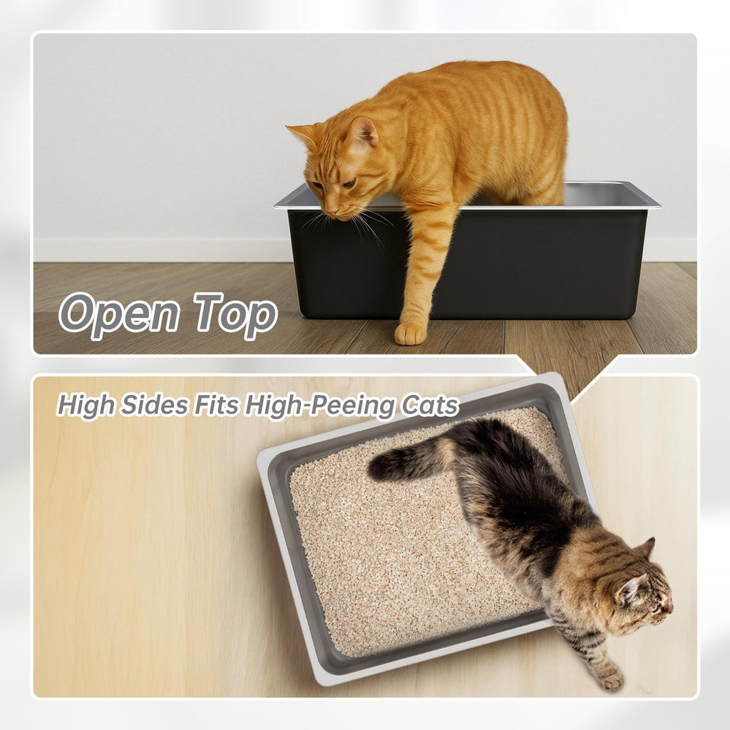 High Sided Stainless Steel Cat Litter Box Y79220