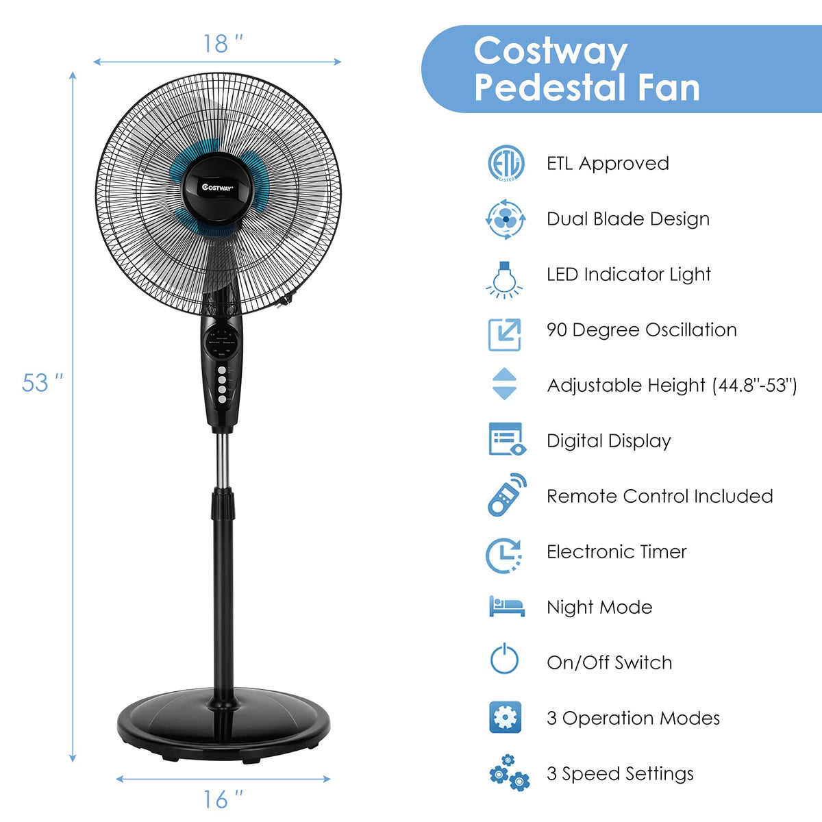 16-Inch Oscillating Pedestal Fan T8462