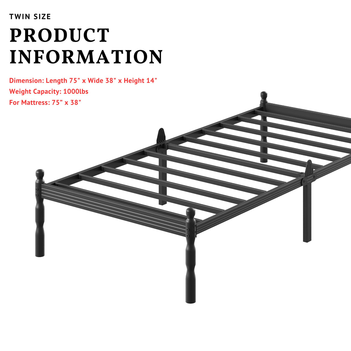 Twin Size 14 Inches Heavy Duty Platform Bed Frame M870515