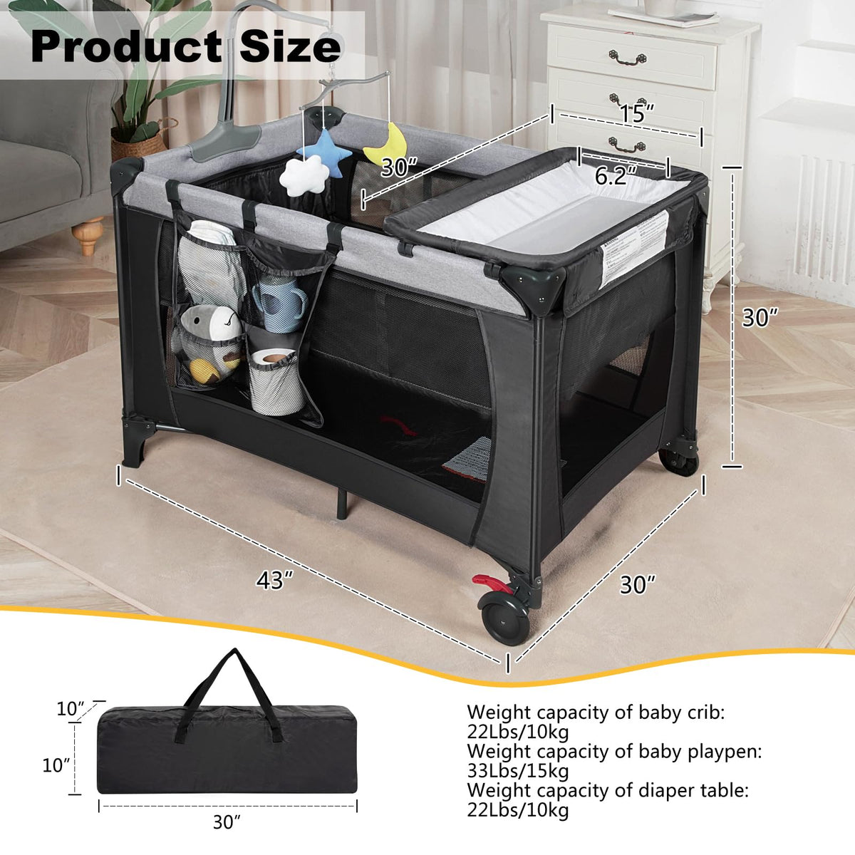 Black Baby Bassinet Playpen J91960