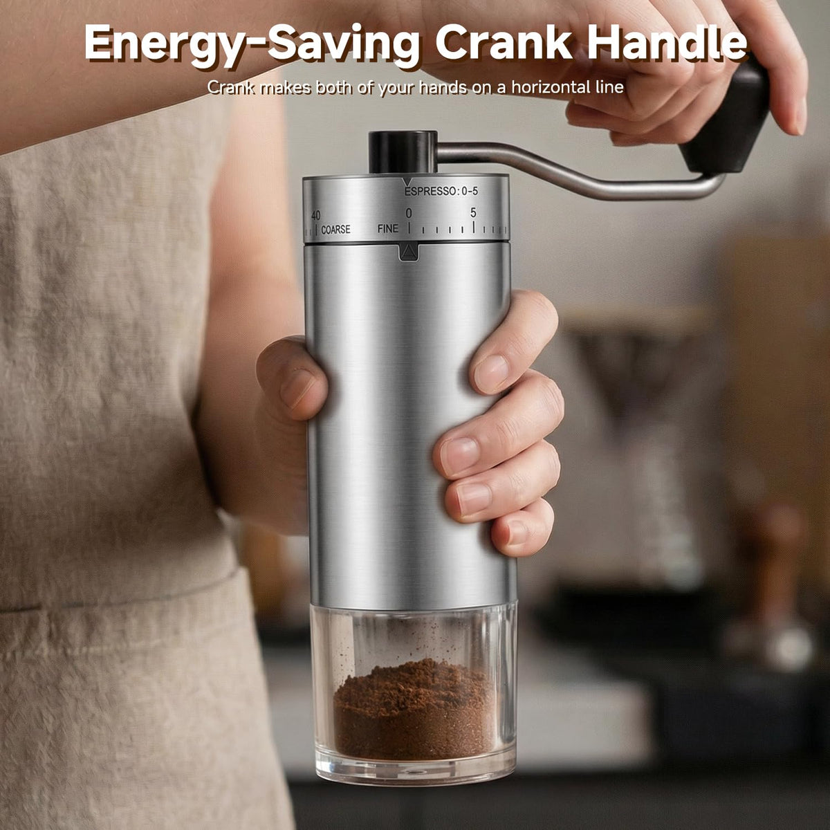 Manual Stainless Steel Conical Burr Coffee Grinder with Hand Crank G69468