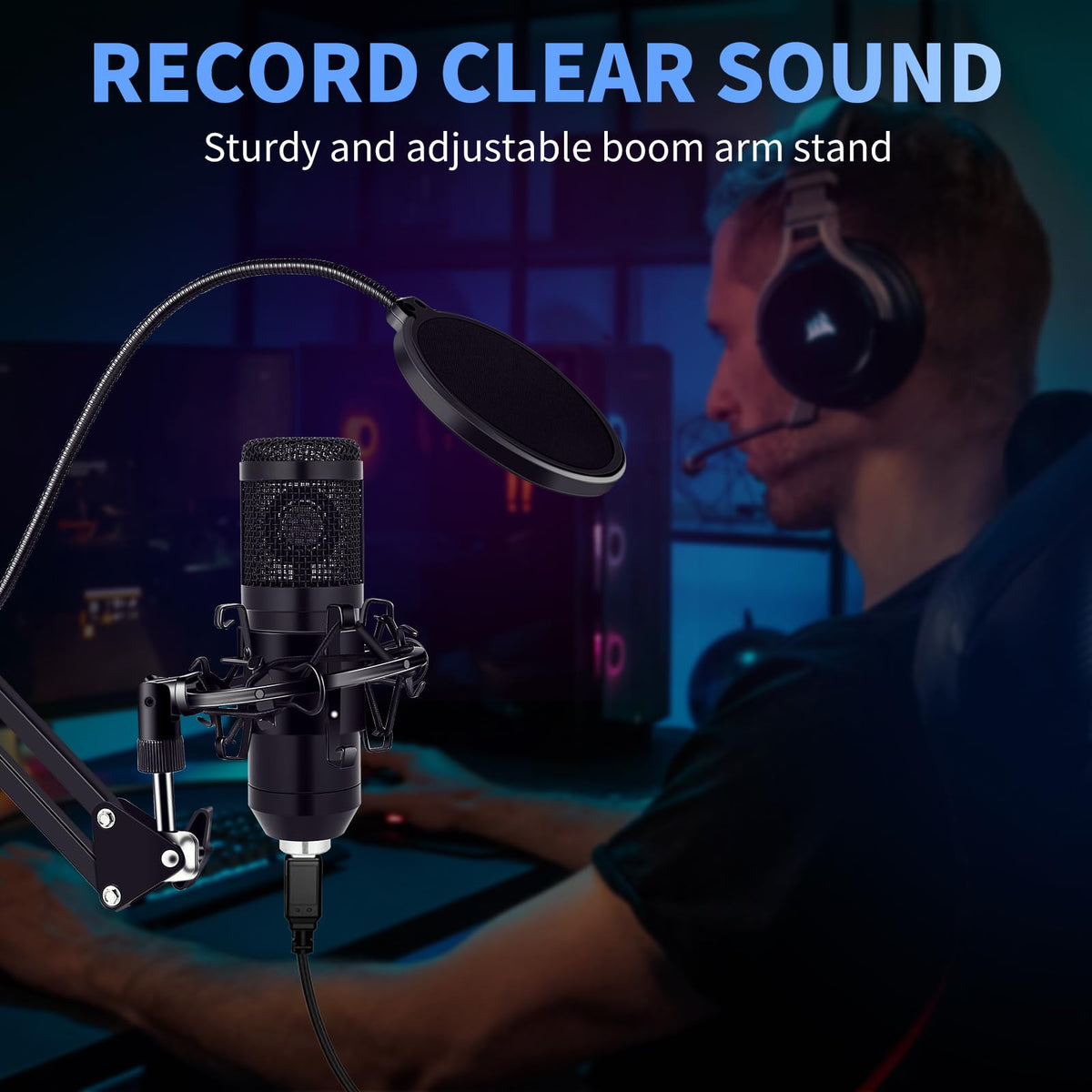 USB Condenser Microphone Kit with Boom Arm Stand Y724