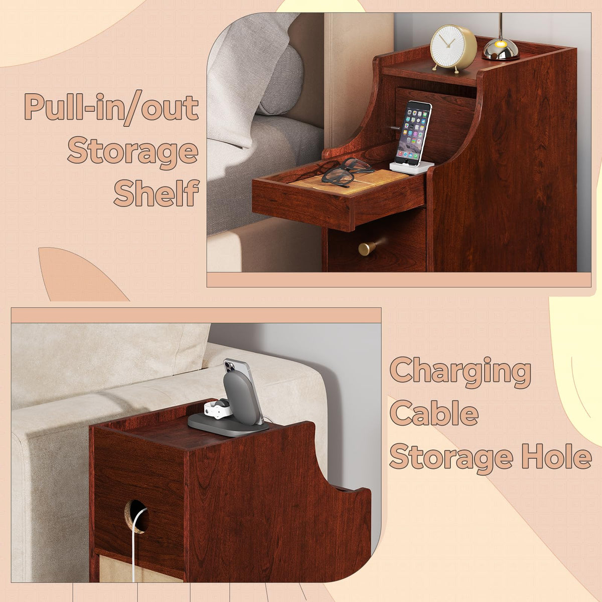 Slim Narrow Nightstand with Drawer V287652