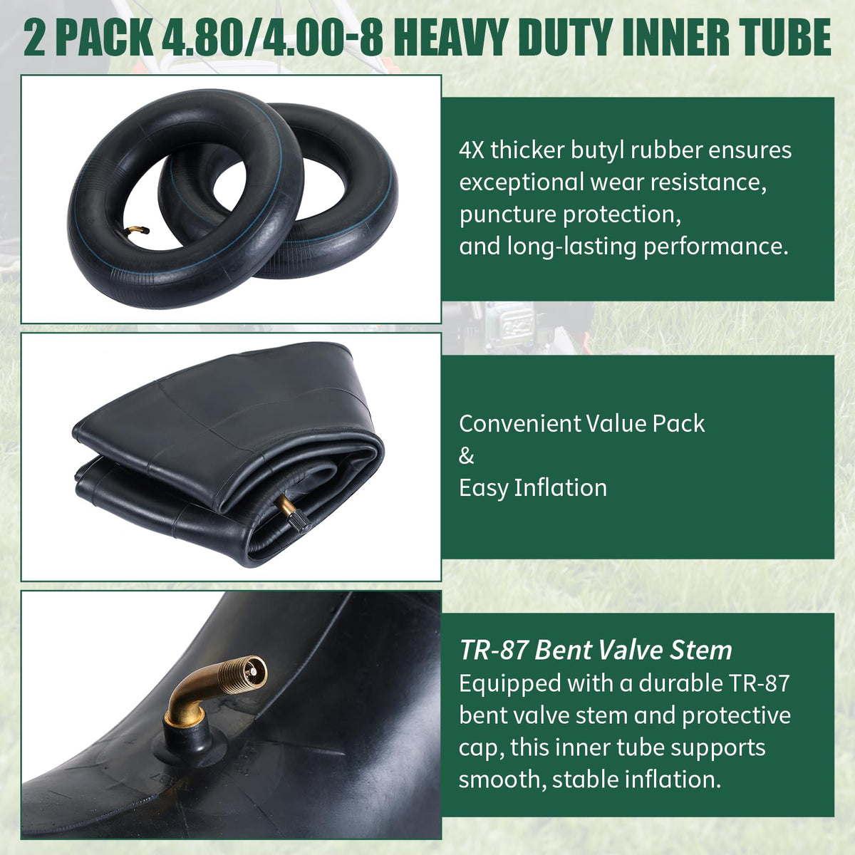 2Pcs 4.80/4.00-8 Inner Tubes with TR-87 Valve Stem E262
