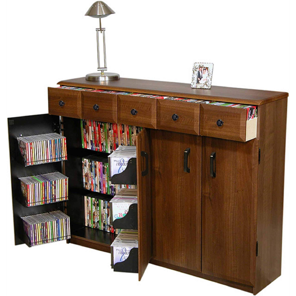 Walnut Media Cabinet with Drawers W3449