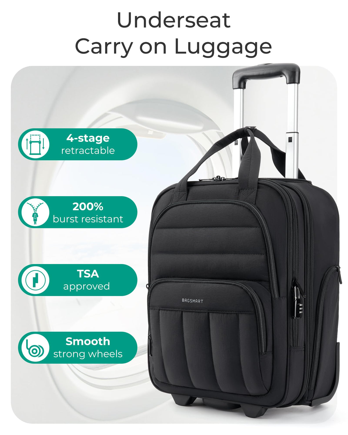 16 inch Lightweight Underseat Carry on Luggage with Wheels S280