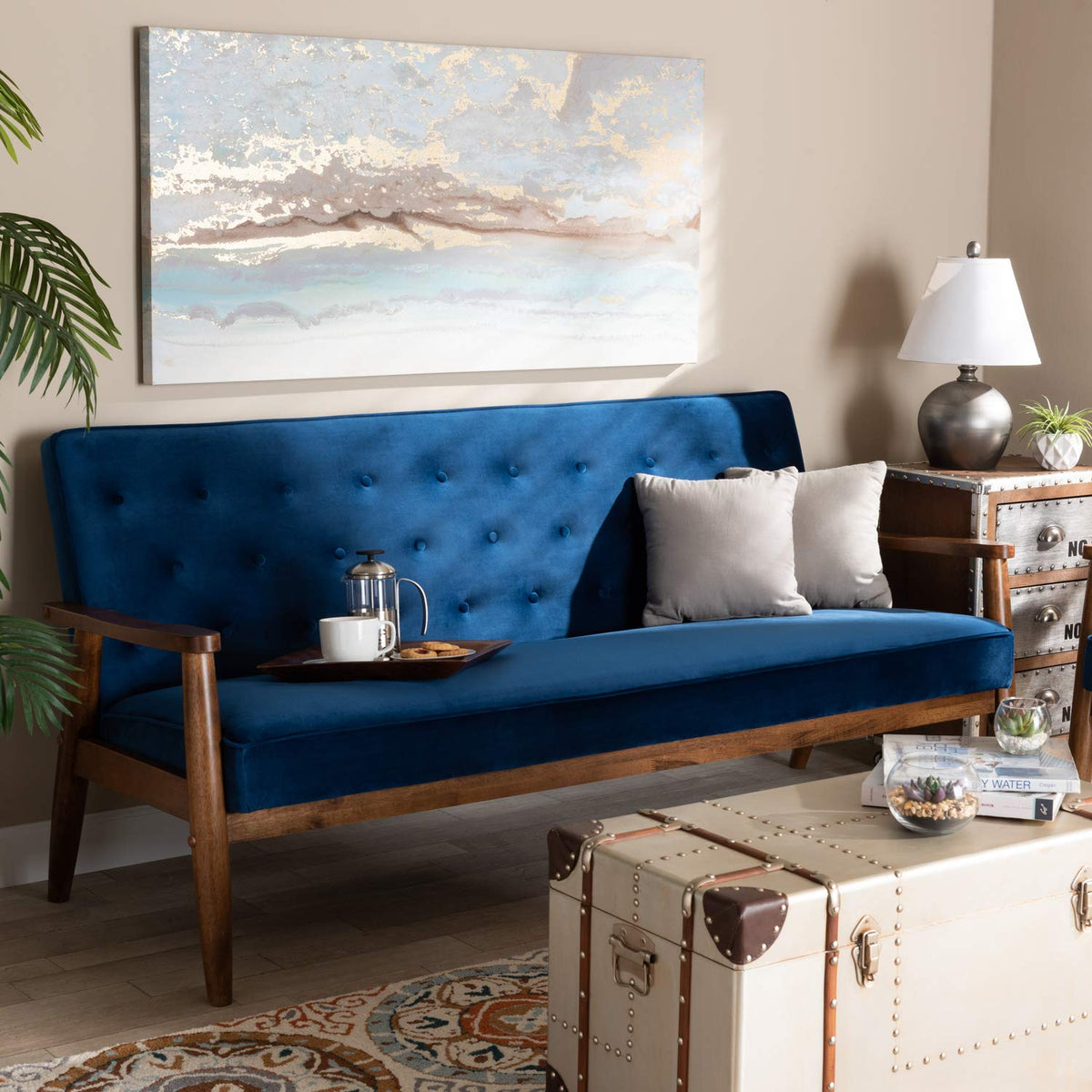 Navy Blue Velvet Upholstered 3-seater Sofa G445522