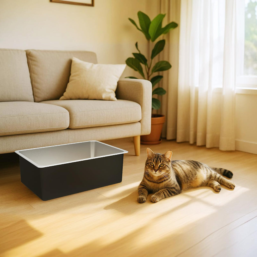 High Sided Stainless Steel Cat Litter Box Y79220