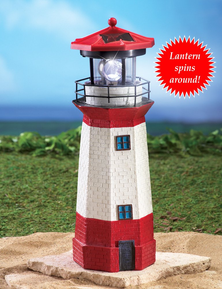 15" Red Solar Lighthouse with Rotating LED P691