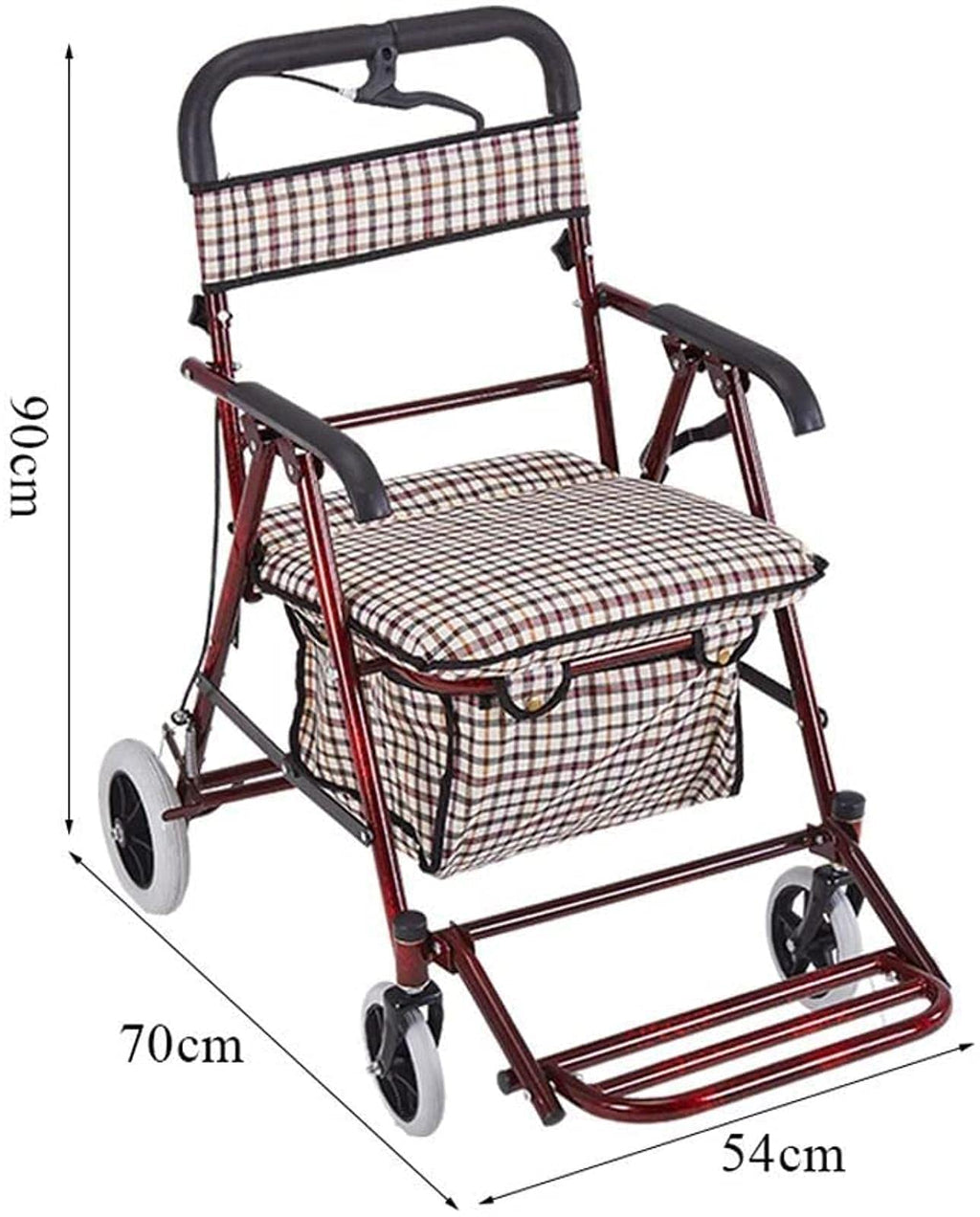 Rollator Walker Shopping Trolley with Seat Pedal Side Brake Red A735002