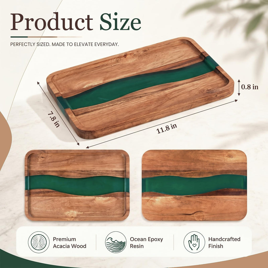 Turquoise Resin Acacia Wood Valet Tray H55511