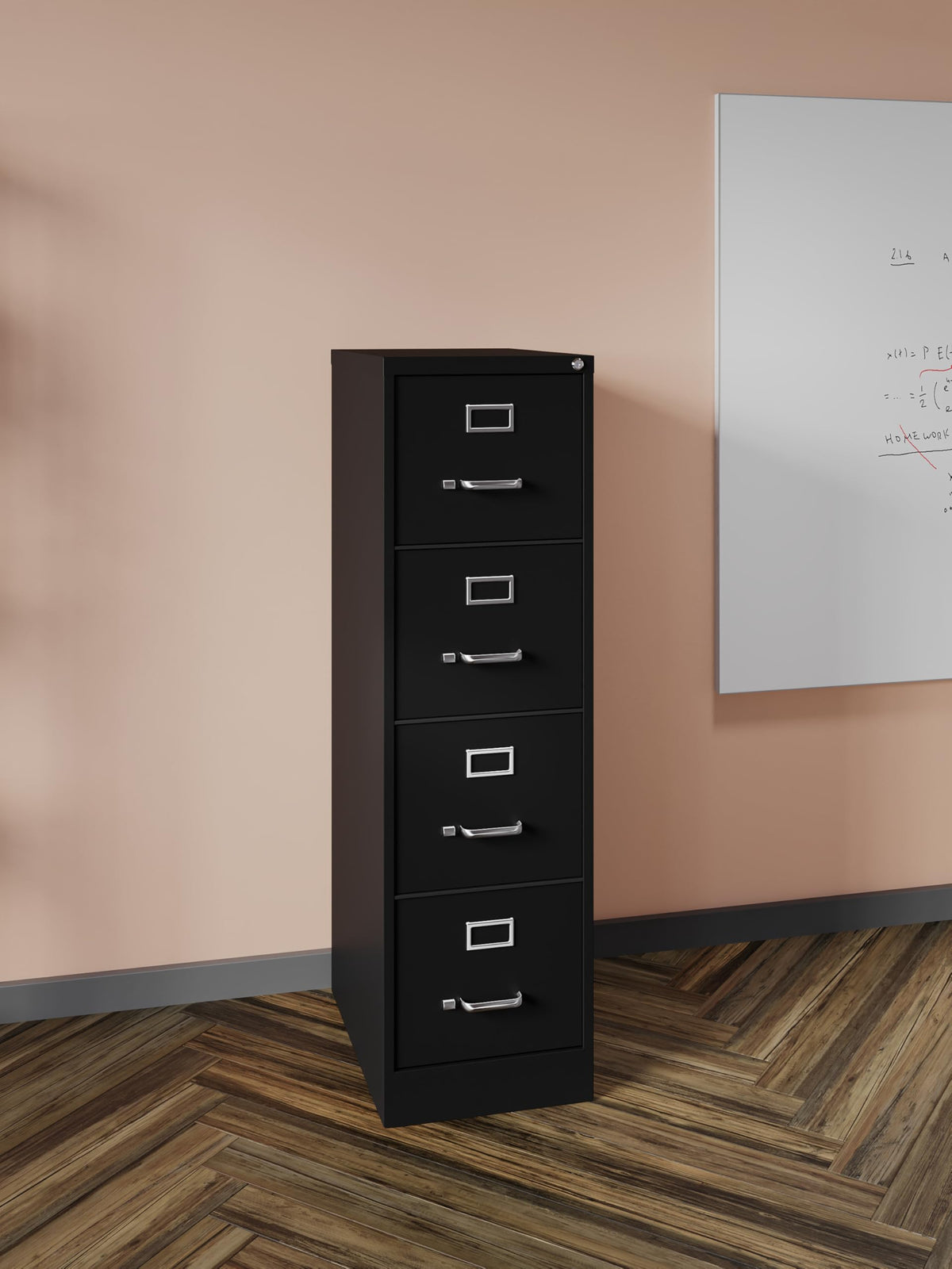 22" Deep 4 Drawer Letter Width Steel Vertical File Cabinet, Black H2440