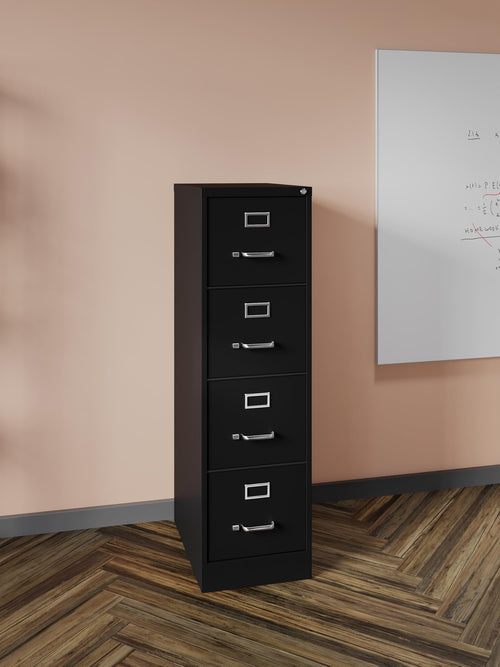 22" Deep 4 Drawer Letter Width Steel Vertical File Cabinet, Black H2440