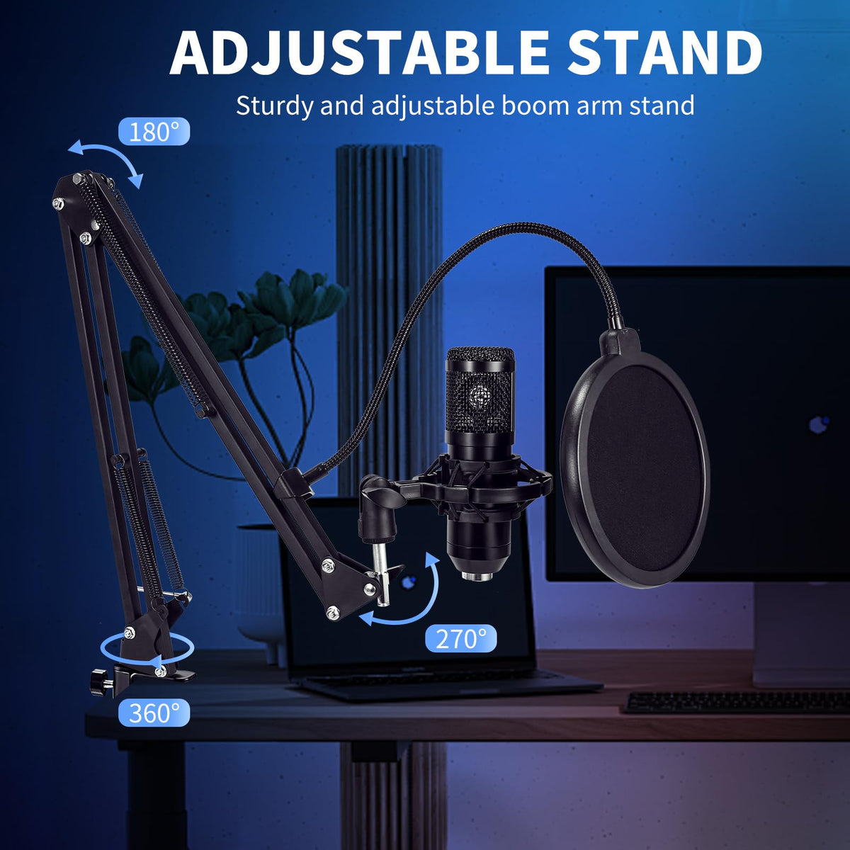 USB Condenser Microphone Kit with Boom Arm Stand Y724