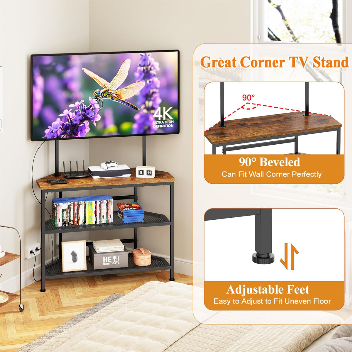 23" to 60" Corner TV Stand with Mount and Storage Shelves H53618