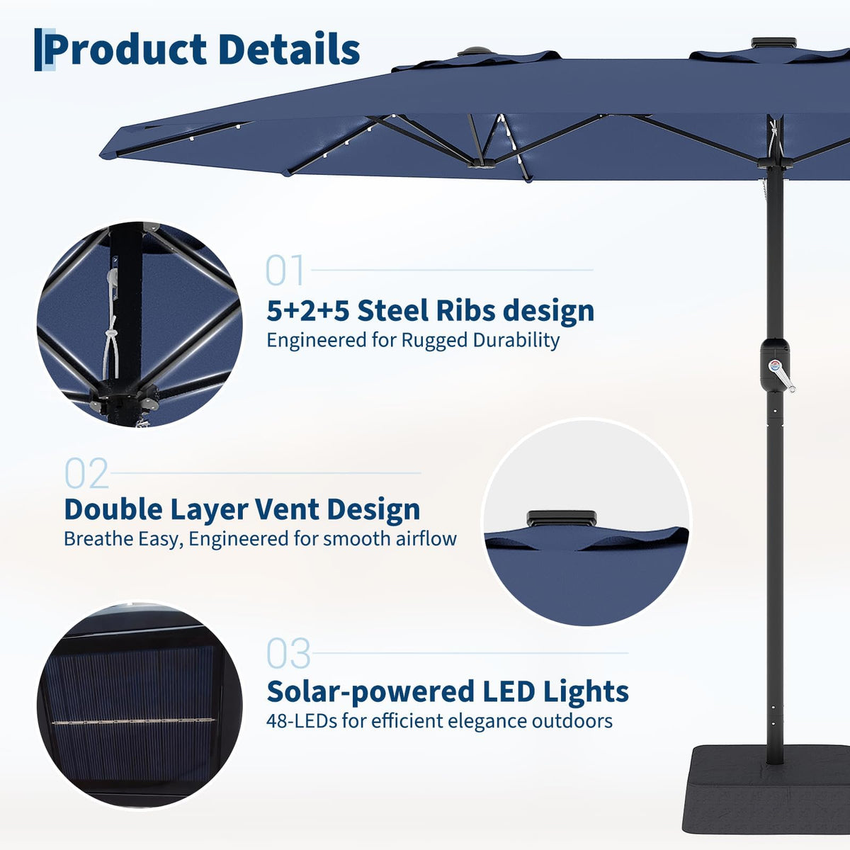 15FT Patio Umbrella with Solar Lights & Base N49942