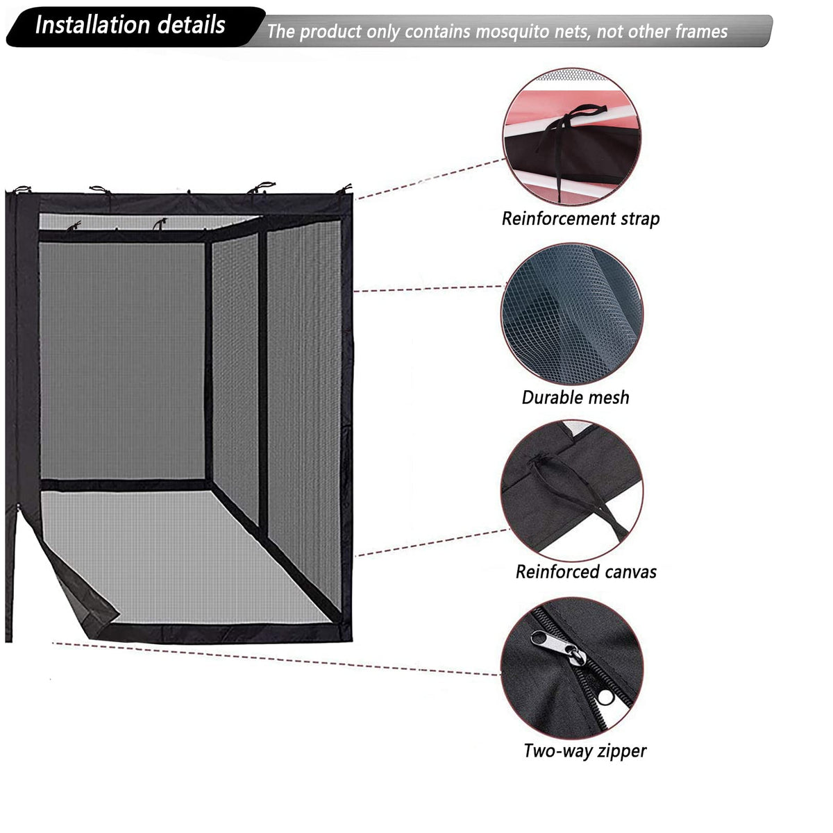 10x10 Mosquito Netting with Double Door Side Screen Black L2242