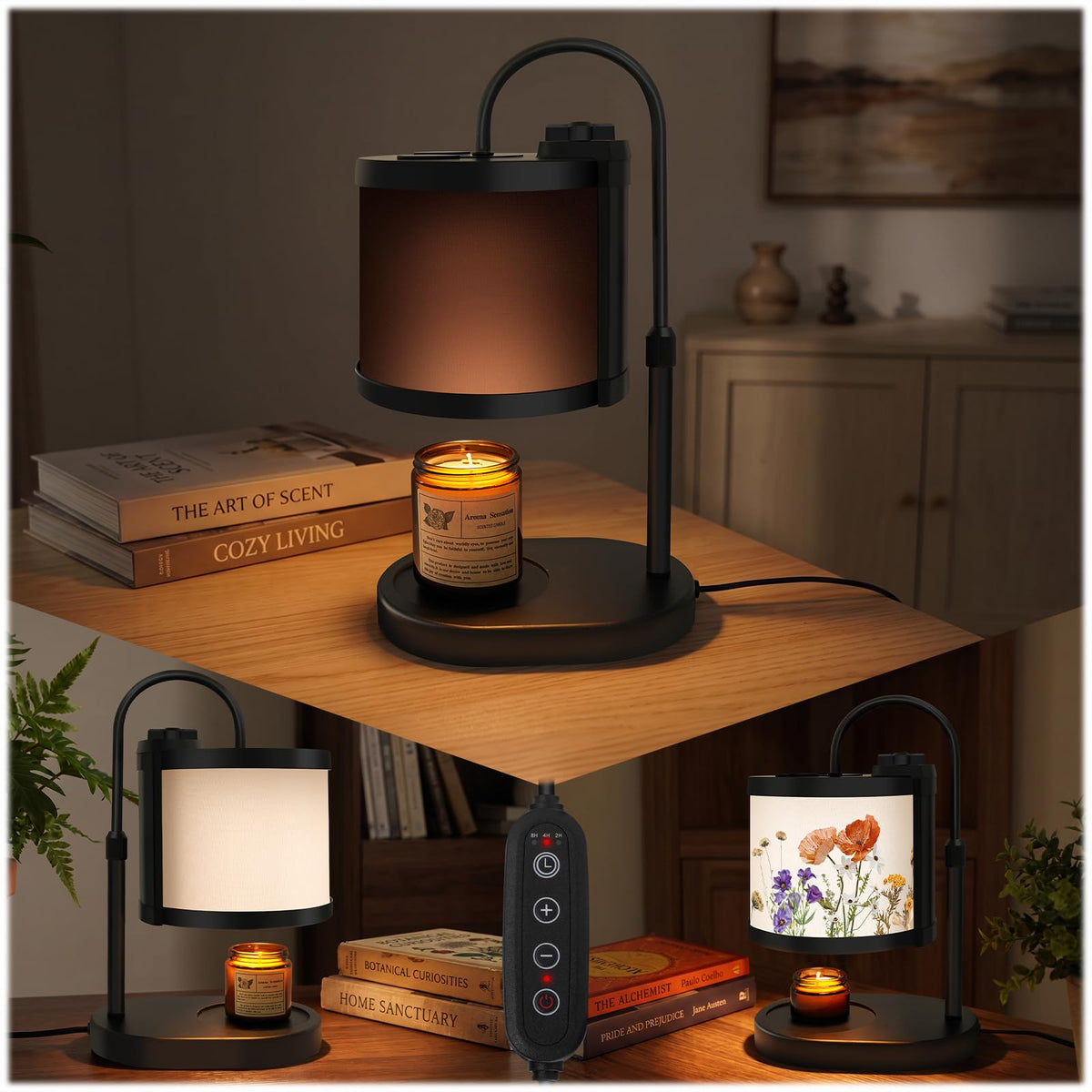 Black Candle Warmer Lamp with Timer and Dimmer D966432
