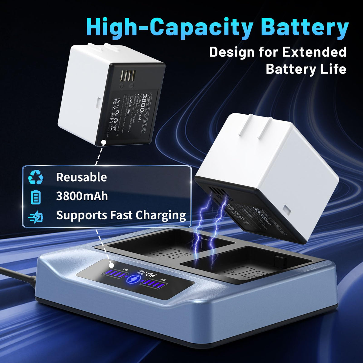 3800mAh Rechargeable Lithium Battery with Charger Station G6601