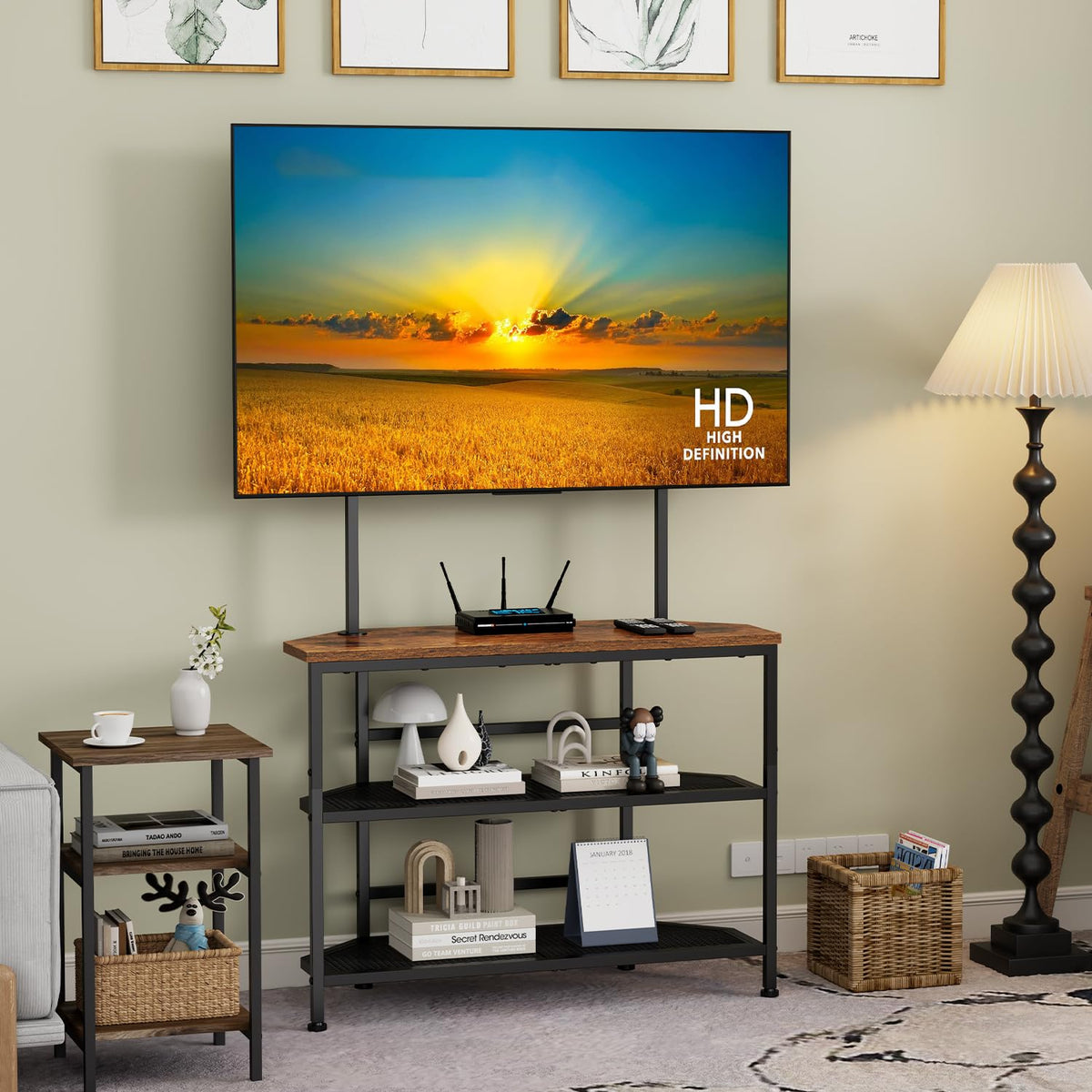 23" to 60" Corner TV Stand with Mount and Storage Shelves H53618