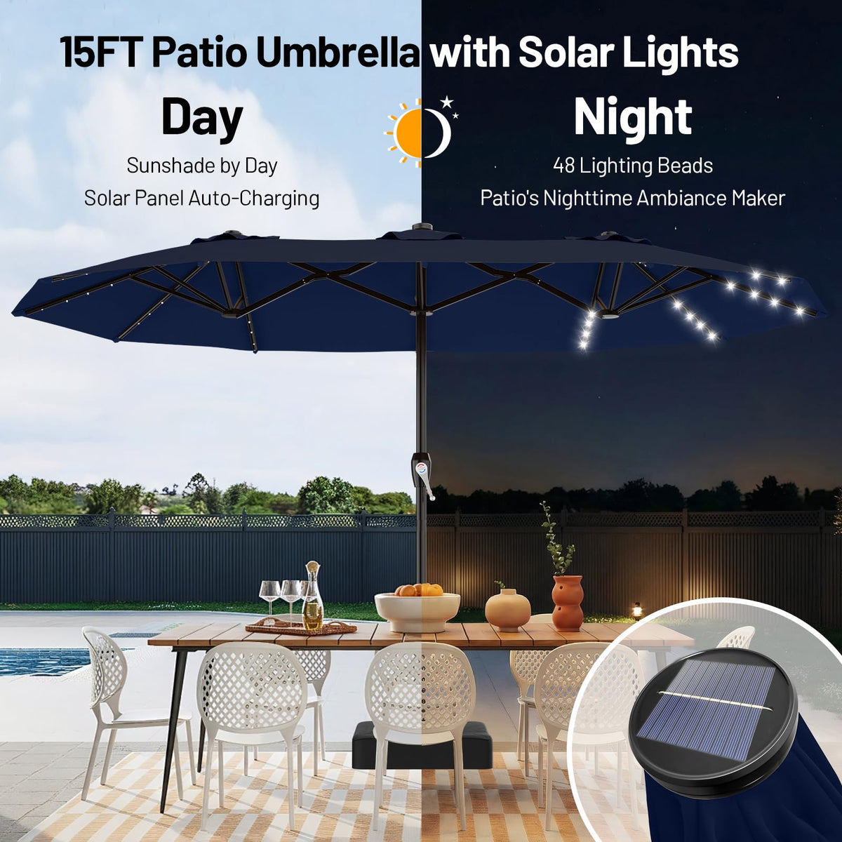 15FT Double Sided Solar Lights Patio Umbrella G389689