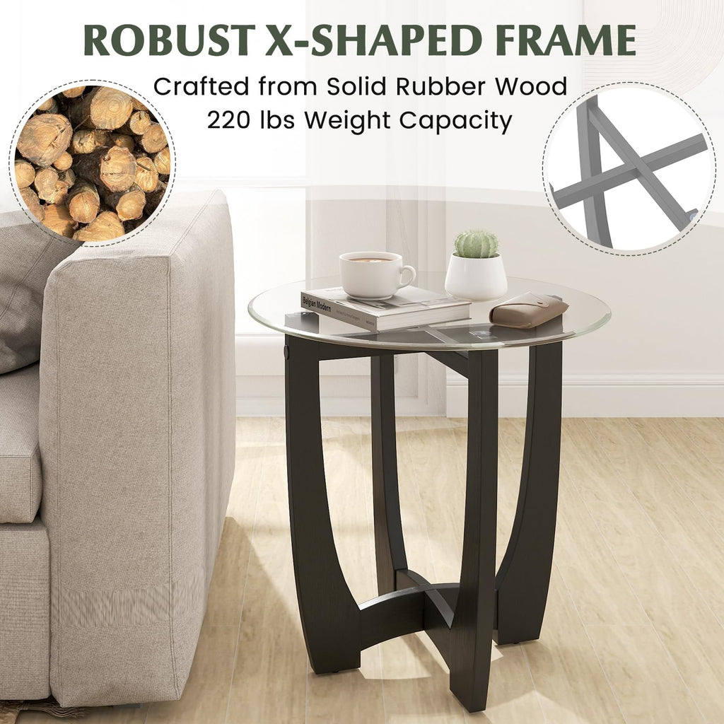 Glass Round End Table Set of 2, 23.5" Black H130881