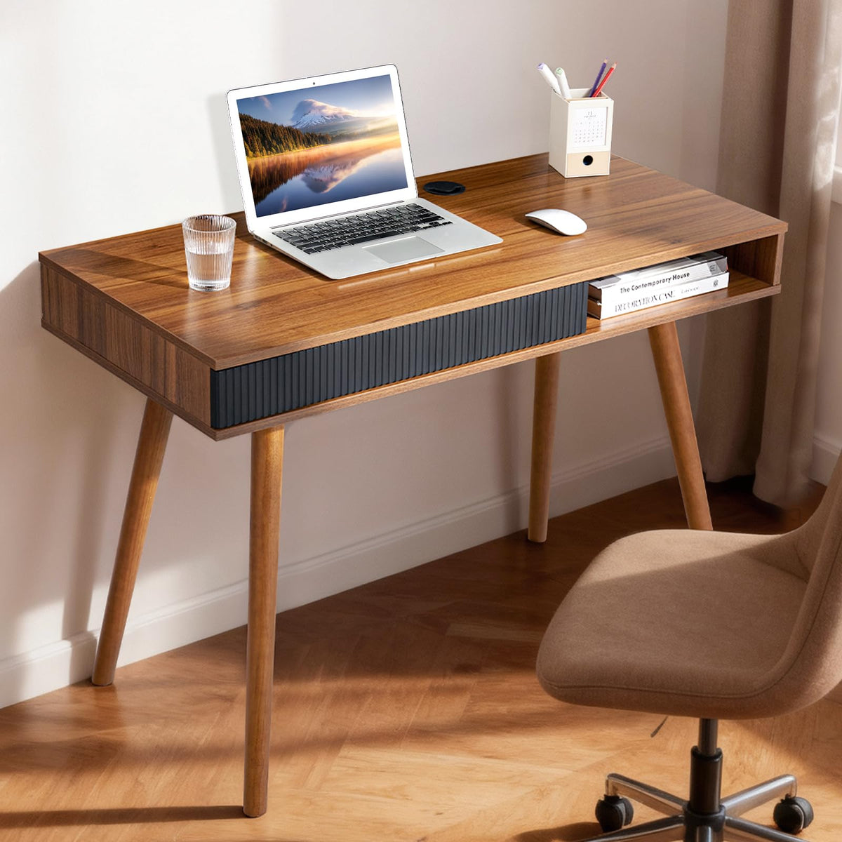 Walnut Wood Desk with Drawer Y852651