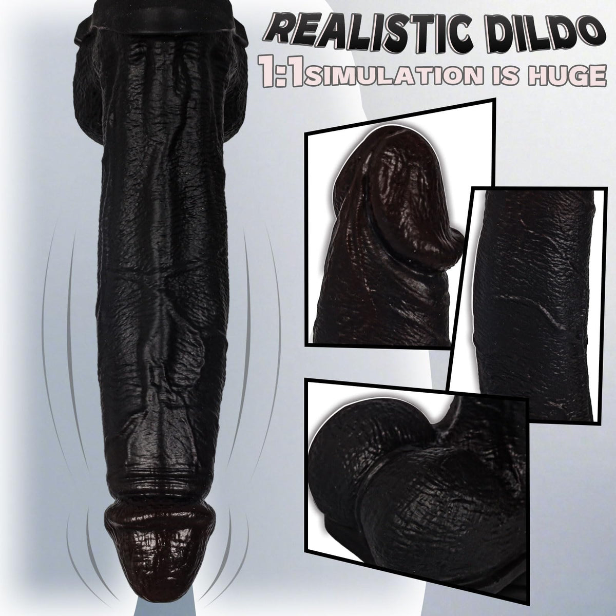 Black Realistic Silicone Dildo with Suction Cup W4592
