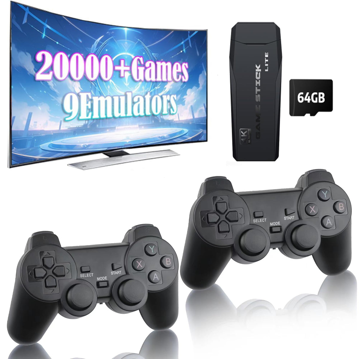 Plug and Play Retro Game Console with 4K HDMI Output, 2.4G Wireless Controllers, 64GB Memory Card Y527