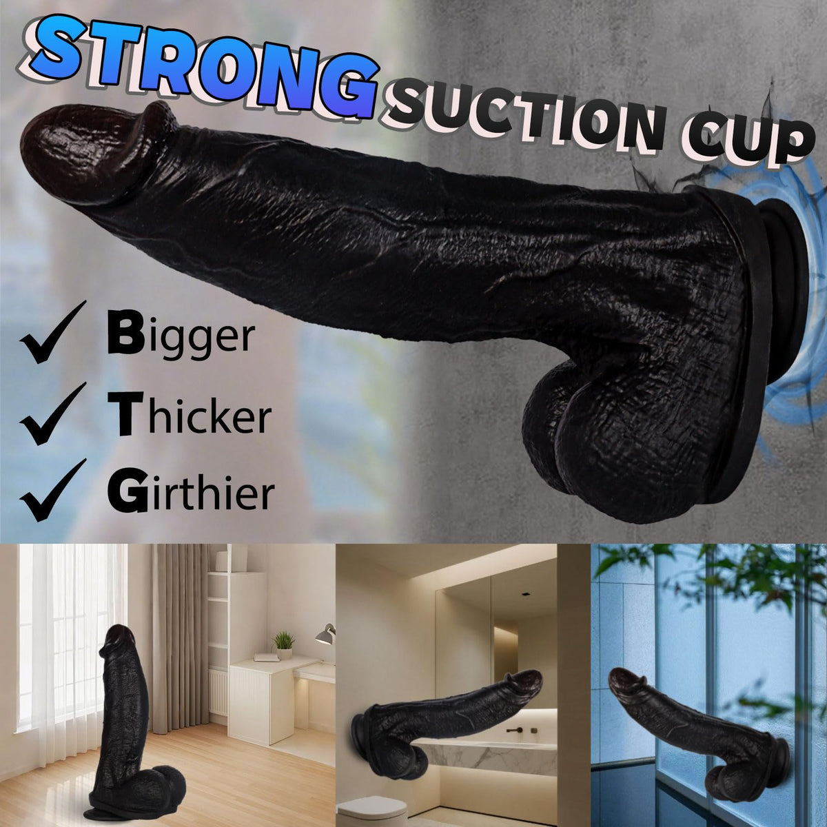 Black Realistic Silicone Dildo with Suction Cup W4592